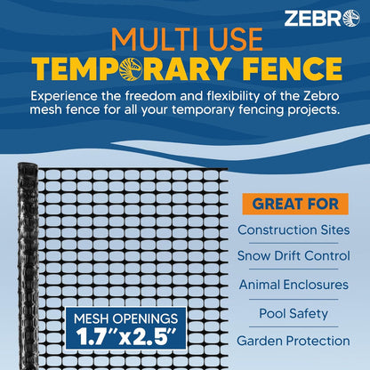 ZEBRO 4' x 100' White Plastic Garden Fence Roll – Light Duty Mesh Fencing for Temporary Fence