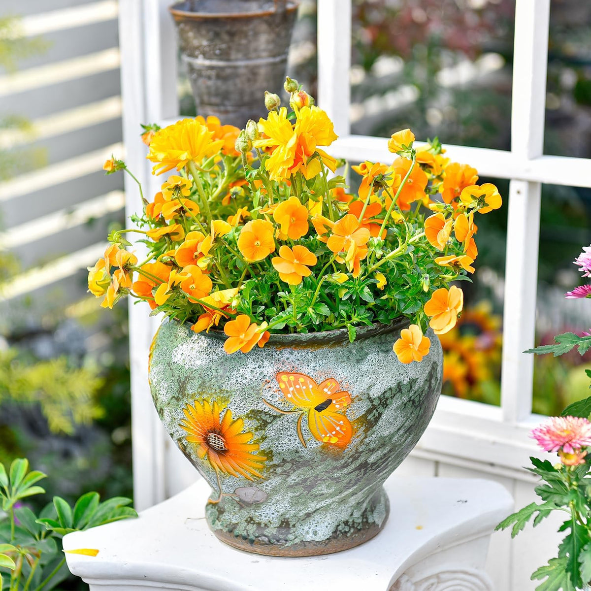 Sungmor Ceramic Hand Painted Succulent Flower Pots, 9 Inch Large Pottery Pots for Indoor Outdoor