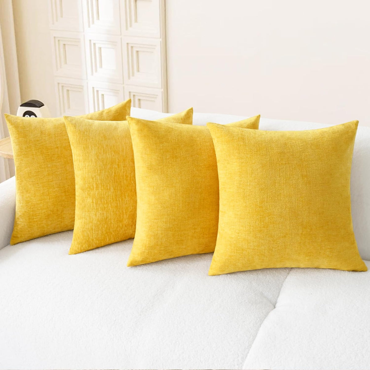 CaliTime Throw Pillow Covers Decorative 18 X 18 Inches Pack of 4 Cozy Chenille Cushion Cases for