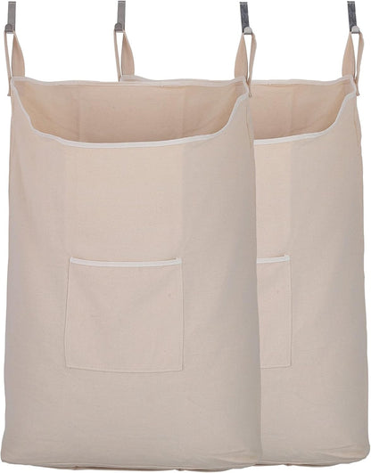 2 pack Laundry Collector, Laundry Hamper, Door Hanging Laundry bag with hooks (Beige, 2PC X