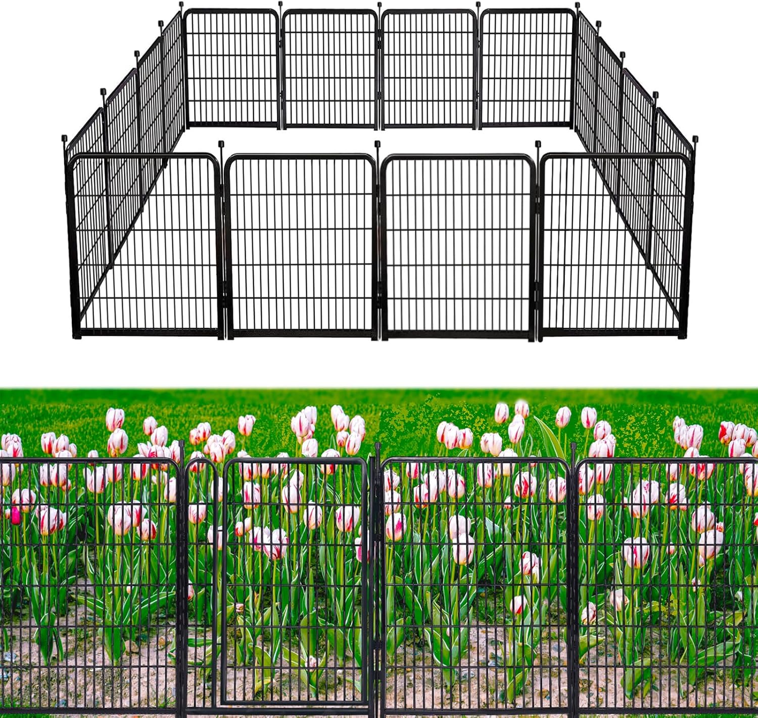 40in(H) Doorless Fence for Garden 14 Panels， 31.2 Ft(L) Barrier, Outdoor Garden Protection for Dogs