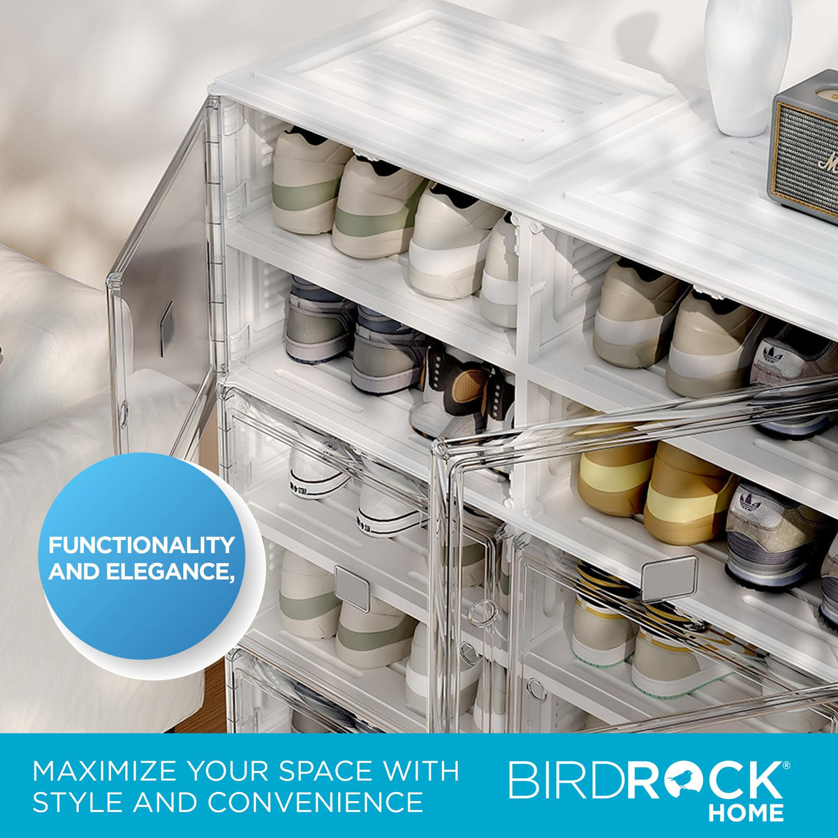 BIRDROCK HOME Shoe Rack for Closet Floor | 7 Tiers Freestanding Storage Cabinet w/ 12 Wide/Small