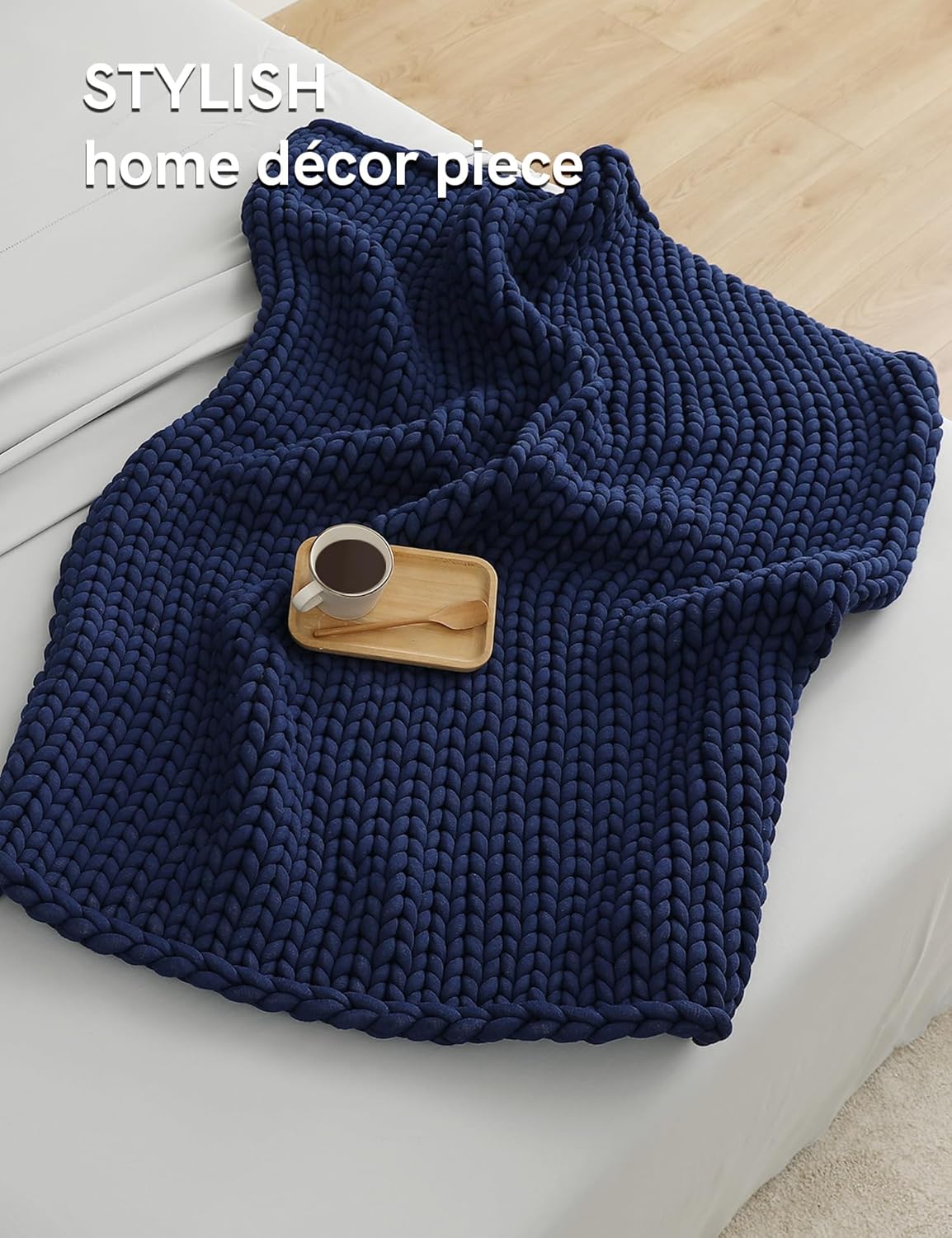 YnM Chunky Throw Blanket, Medium-Weight, Hand Knitted, Skin Friendly, Ventilated and Breathable