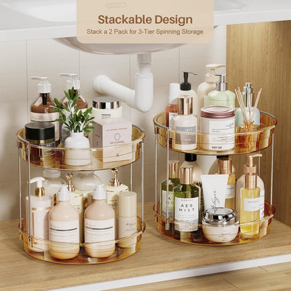 LAMU 12inch 2 Tier Lazy Susan Turntable Organizer Rotating Spice Rack Organization for Cabinet