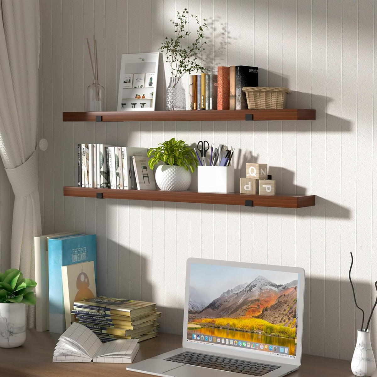 CONSDAN Floating Shelf for Wall Mounted Book Shelf Hanging Shelves Floating Bookshelf for Bedroom
