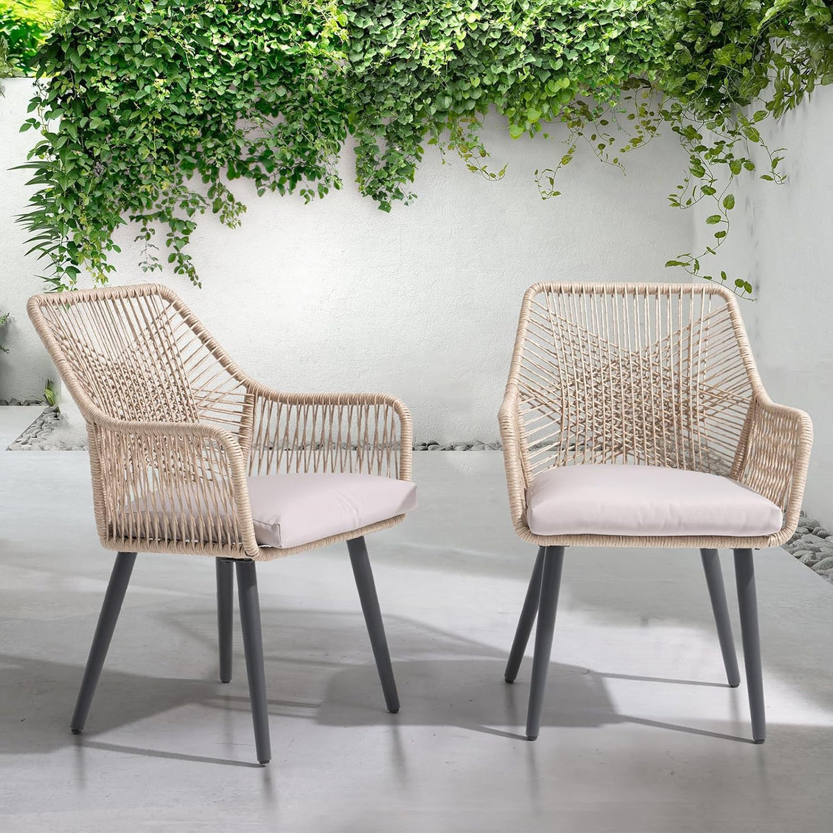 Patiorama Patio Dining Chair Set of 6, Woven Rope Outdoor Dining Chair w/Steel Frame, All-Weather