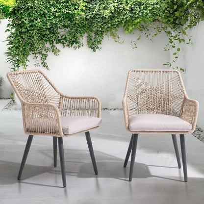 Patiorama Patio Dining Chair Set of 6, Woven Rope Outdoor Dining Chair w/Steel Frame, All-Weather