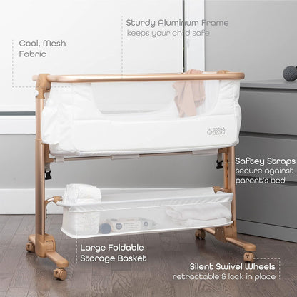 KoolerThings Baby Bassinet, Bedside Sleeper for Baby, Easy Folding Portable Crib with Storage