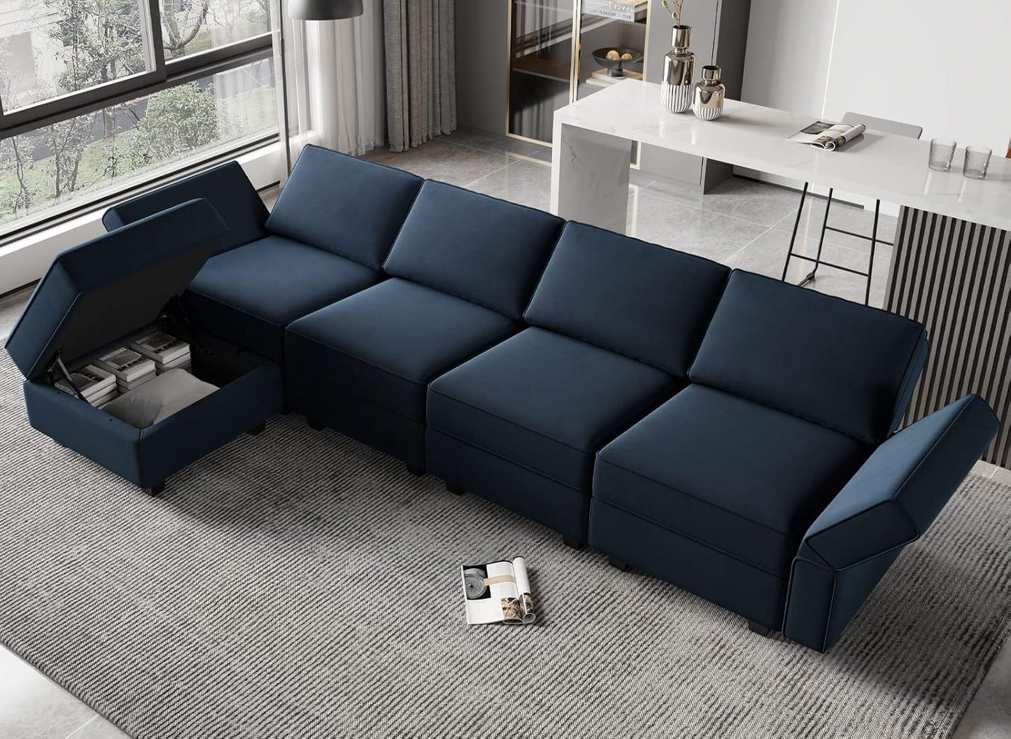 Belffin Modular Sectional Sofa Couch with Reversible Chaise Velvet L Shaped Storage 4-seat