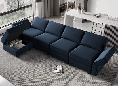 Belffin Modular Sectional Sofa Couch with Reversible Chaise Velvet L Shaped Storage 4-seat