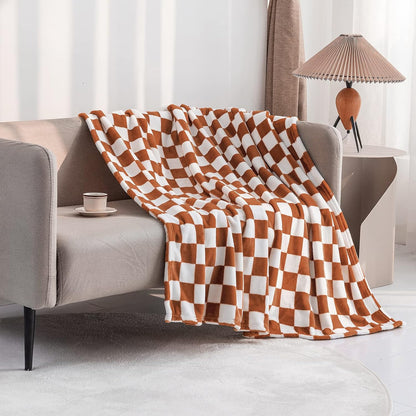 LOMAO Throw Blankets Flannel Blanket with Checkerboard Grid Pattern Soft Throw Blanket for Couch