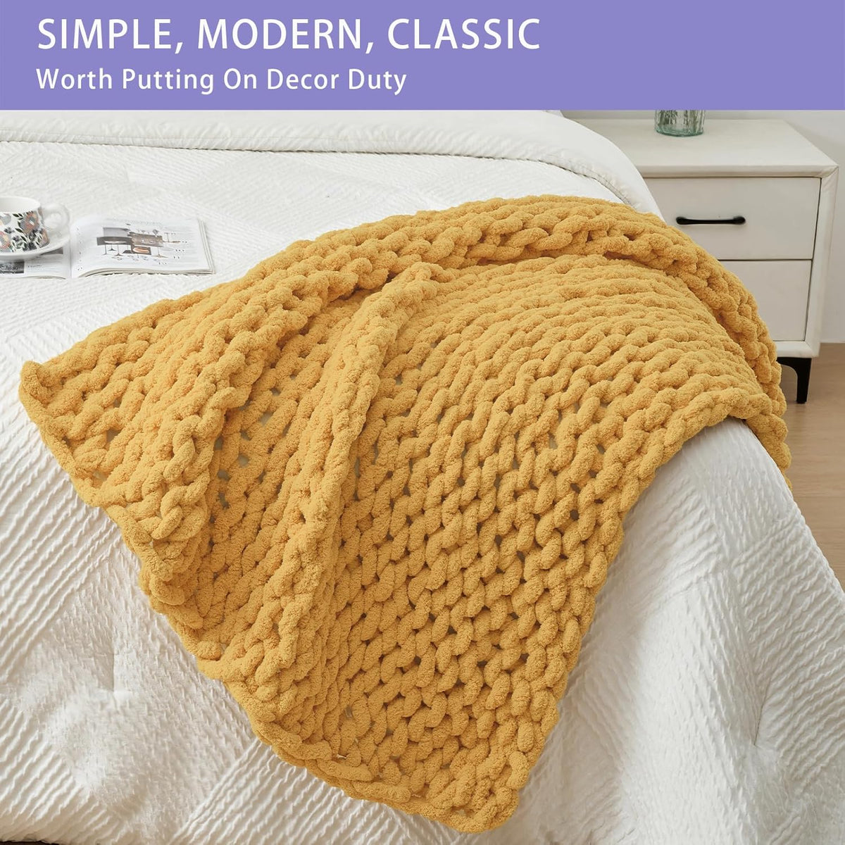 Bigacogo Chunky Knit Throw Blanket for Couch, 40x40 inches, 100% Hand Knitted with Thick Jumbo