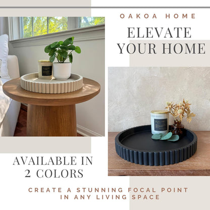 OAKOA Concrete Black Tray for Coffee Table - Round Black Decorative Tray for Table Decor - Bandejas