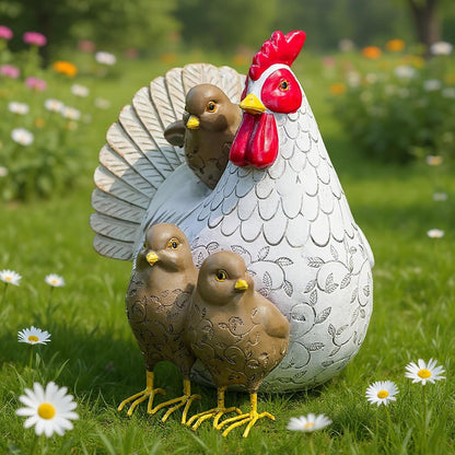 Elenon Chicken Outdoor Garden Statue Decorative, Adorable Flower Bed Rooster Outdoor Statue, Funny