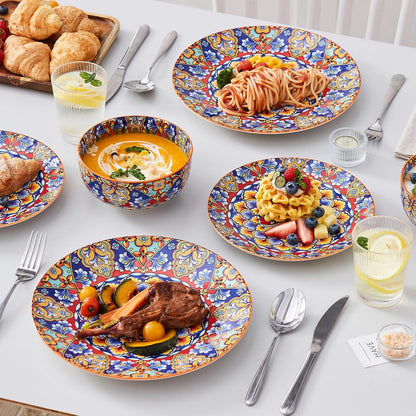 vancasso 12 Pieces Dinnerware Sets, Orange Plates and Bowls Set, Porcelain Dishes Set for 4