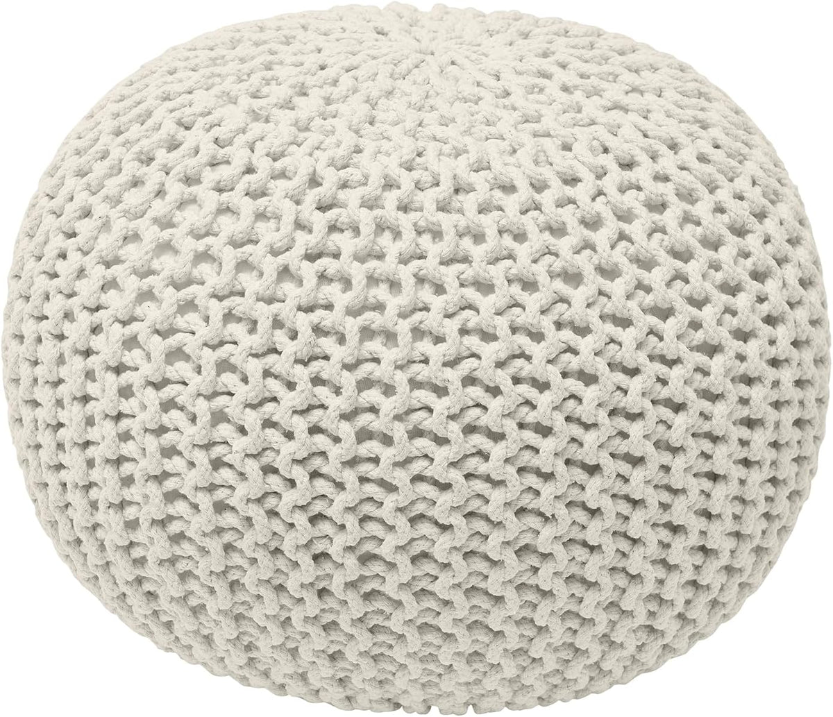 Ornavo Home Pouf Ottoman Foot Rest - 100% Cotton Pouffe - Hand Knitted Cable Braid Cord - Boho
