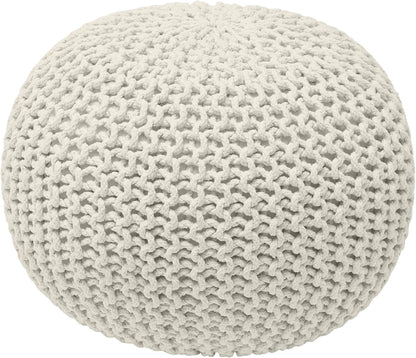 Ornavo Home Pouf Ottoman Foot Rest - 100% Cotton Pouffe - Hand Knitted Cable Braid Cord - Boho
