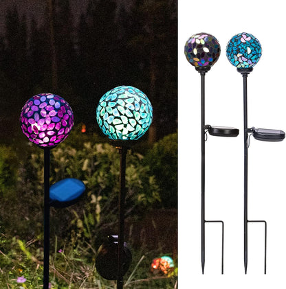 VCUTEKA Solar Garden Decorative Lights Outdoor, Mosaic Solar Light Waterproof LED Pathway Stake