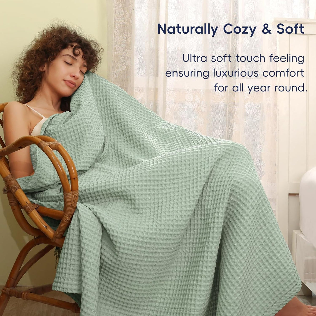 PHF Ultra Soft Waffle Weave Blanket King Size 104"x 90"- Washed Lightweight Breathable Cozy Woven