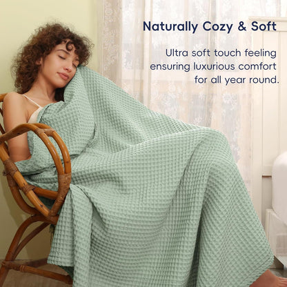 PHF Ultra Soft Waffle Weave Blanket King Size 104"x 90"- Washed Lightweight Breathable Cozy Woven