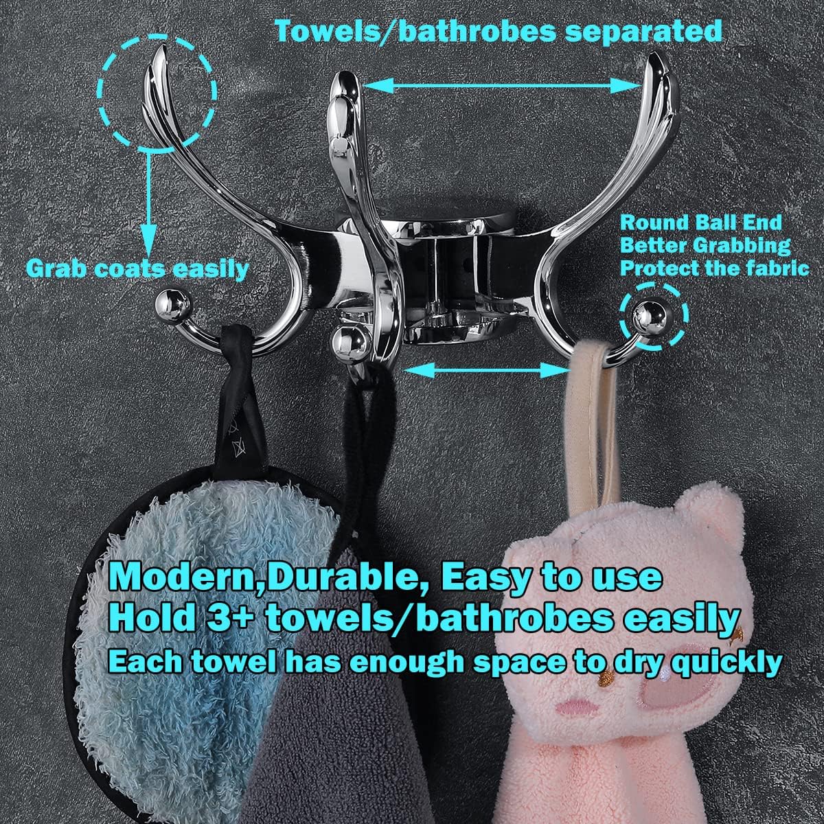 Swivel Coat Hook 2 Pack Heavy Duty Space Saving Towel Rope Hook Wall Mount Triple Swing Arms for RV