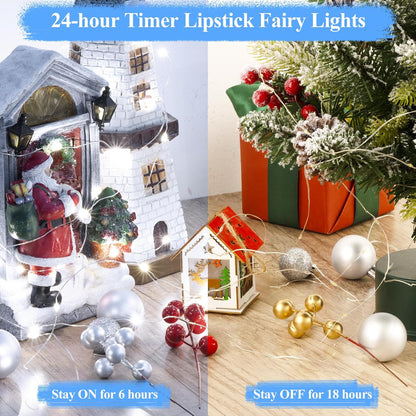Lakumu 32FT(16 * 2) Fairy Lights Battery Operated, Rechargeable String Lights with Timer, LED