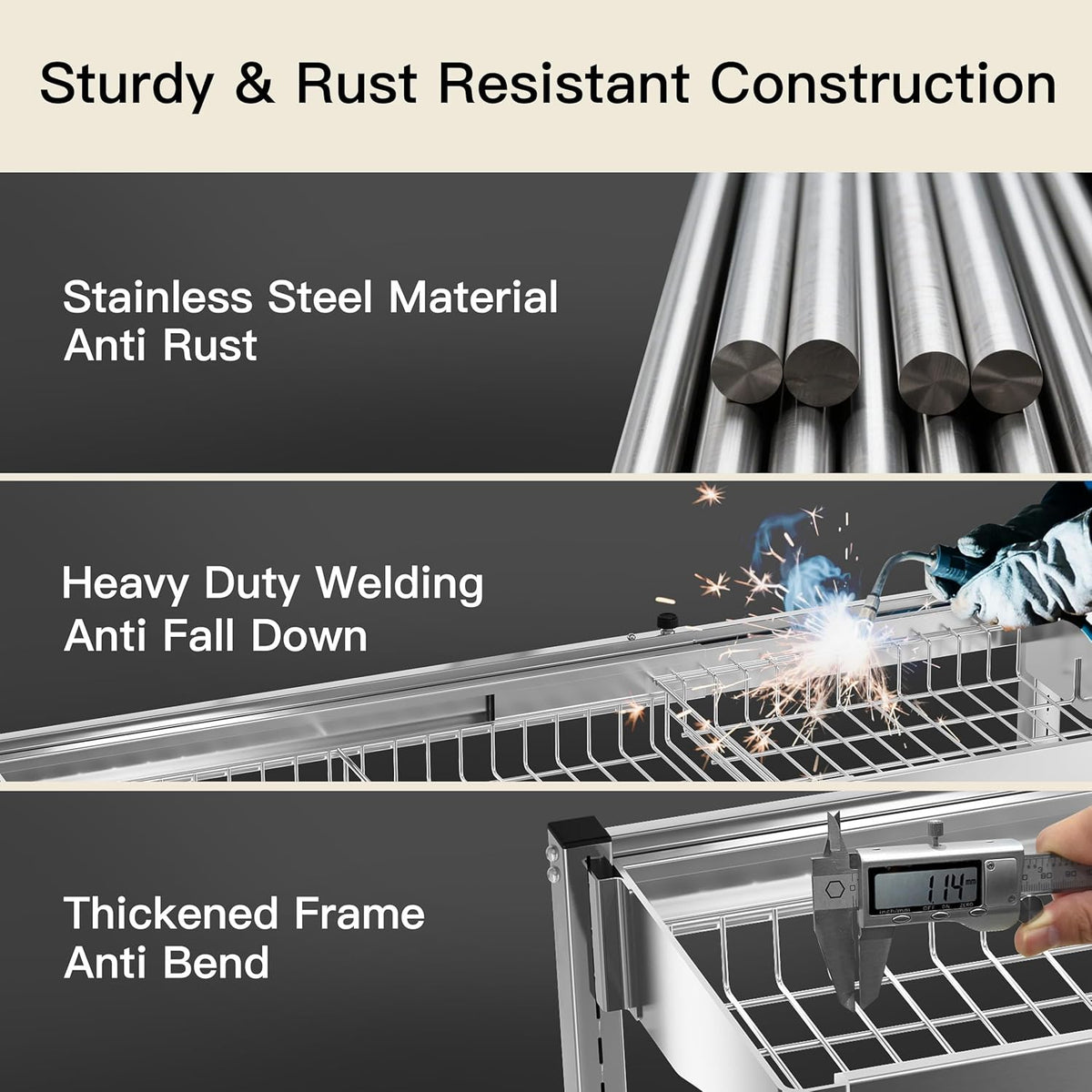 3 Tier Extra Large Stainless Steel Expandable Over The Sink Dish Drainer Drying Rack, Rust Proof
