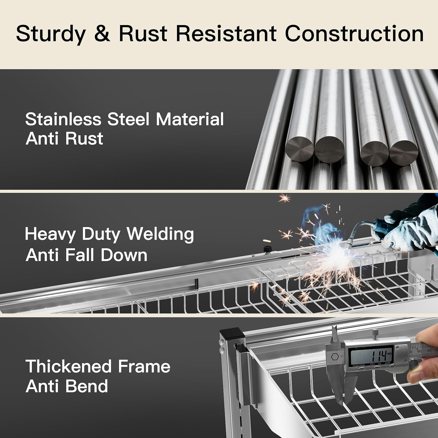 3 Tier Extra Large Stainless Steel Expandable Over The Sink Dish Drainer Drying Rack, Rust Proof