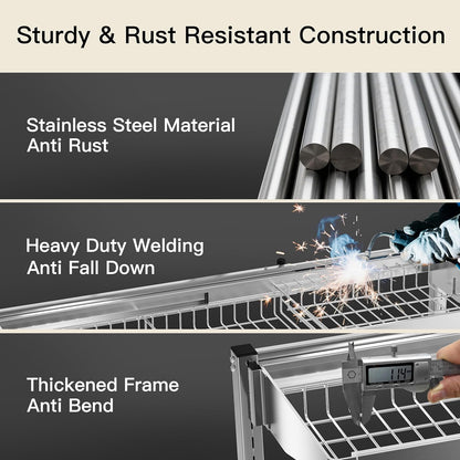 3 Tier Extra Large Stainless Steel Expandable Over The Sink Dish Drainer Drying Rack, Rust Proof