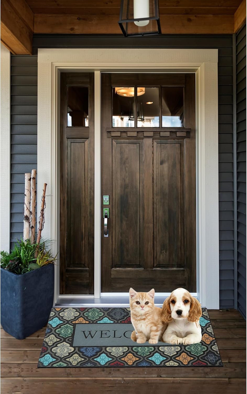 Durable Heavy Duty Front Door Mat - 24"x36" Large Outdoor Welcome Mat Non-Slip Rubber Entrance Door