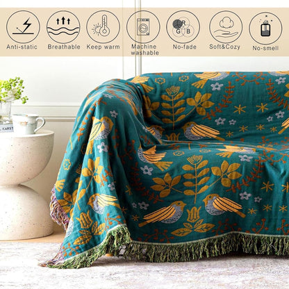 MSGKV Boho Throw Blanket Cotton Blanket for Couch and Sofa Cover for Living Room Summer Throw Cozy
