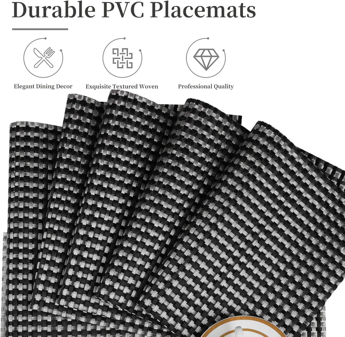 Vinyl Plastic Placemats Set of 6 Washable Heat Resistant Non-Slip Elegant Indoor Outdoor Kitchen