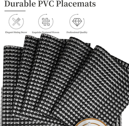 Vinyl Plastic Placemats Set of 6 Washable Heat Resistant Non-Slip Elegant Indoor Outdoor Kitchen