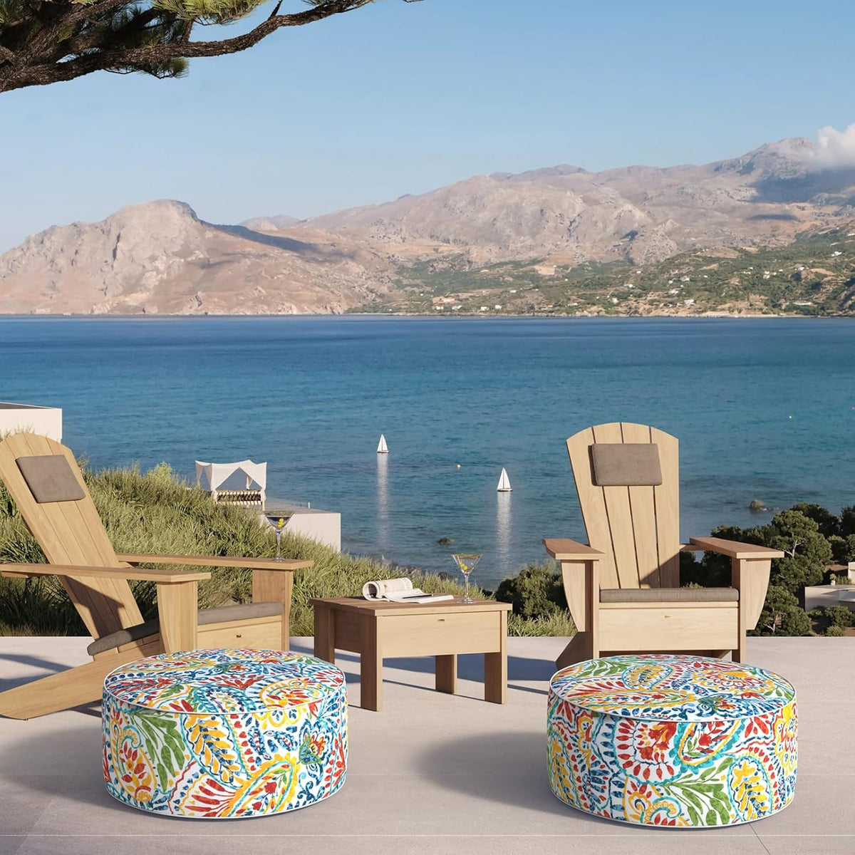 Inflatable Ottoman Stool D21 xH9 for Outdoor/Indoor Use, Water Repellent Patio Foot Rest Stool with