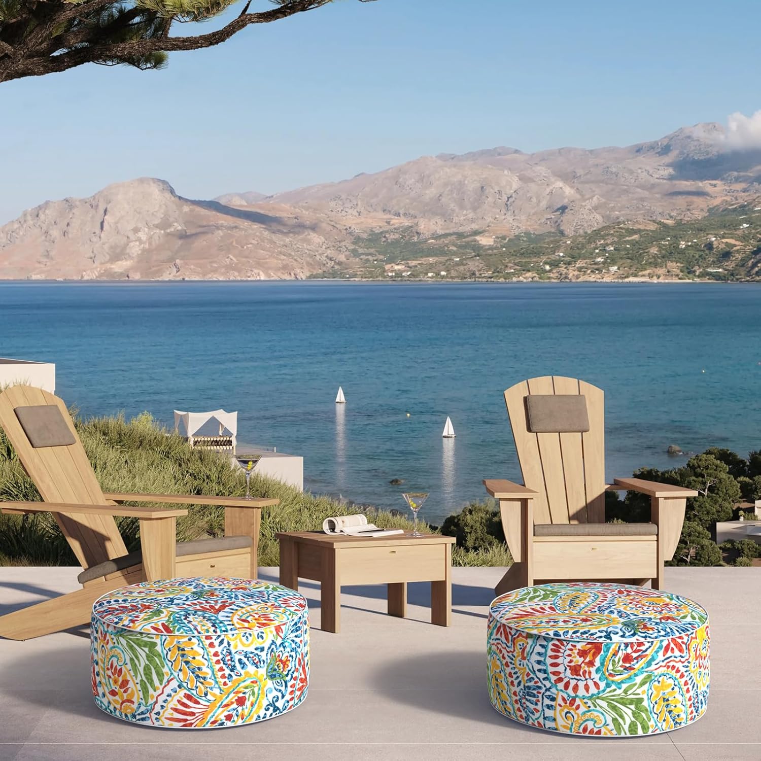 Inflatable Ottoman Stool D21 xH9 for Outdoor/Indoor Use, Water Repellent Patio Foot Rest Stool with