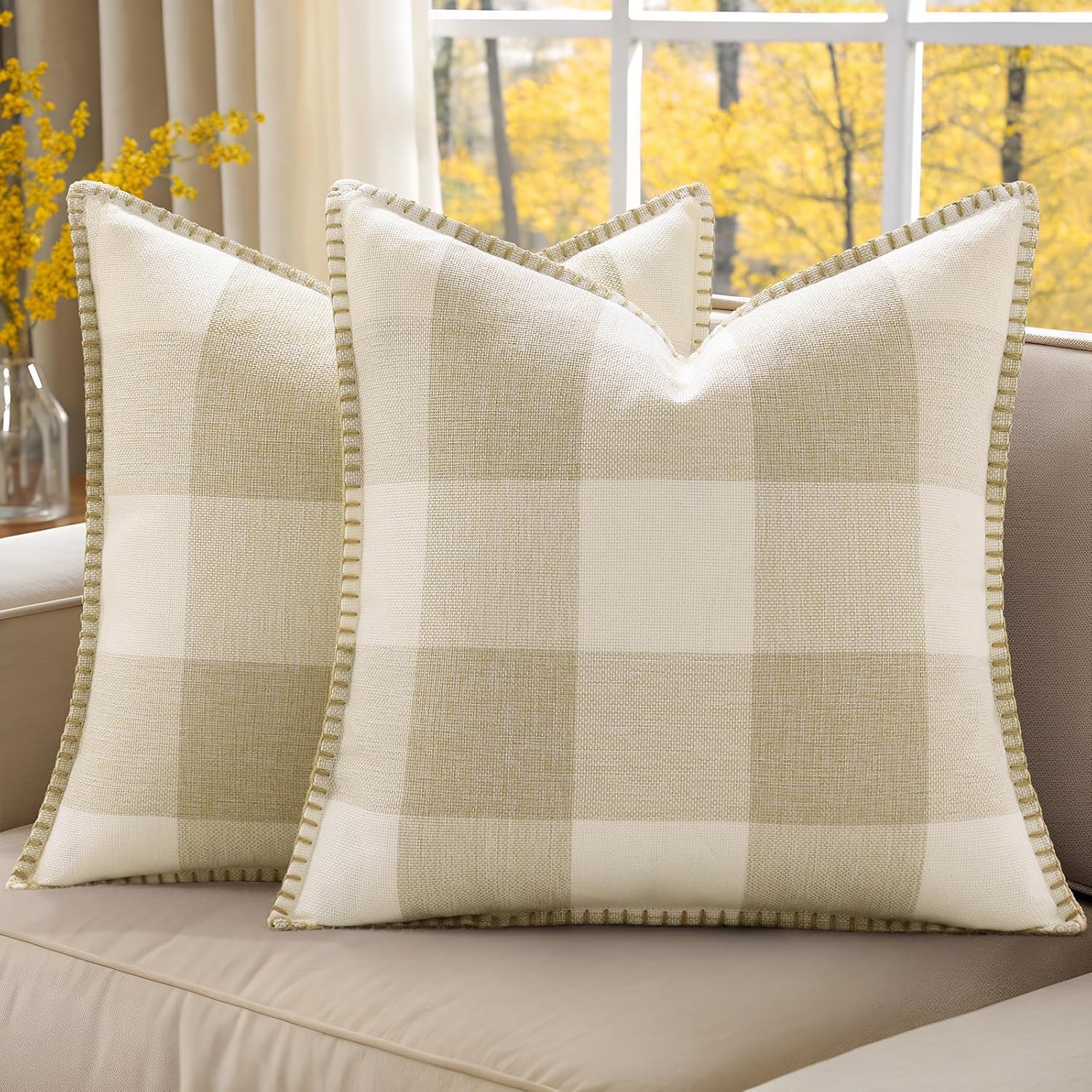 decorUhome Buffalo Plaid Check Fall Throw Pillow Covers 22x22 Set of 2, Outdoor Decorative