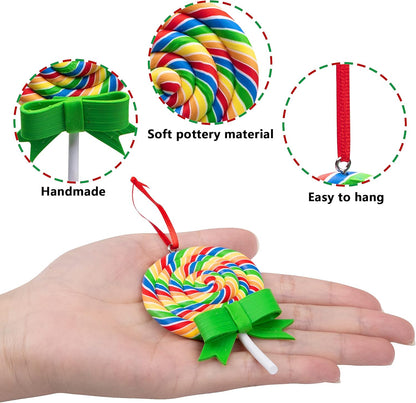 codree 8 PCS Christmas Lollipop Ornaments- Rainbow Lollipop Hanging Ornaments- Christmas Candies