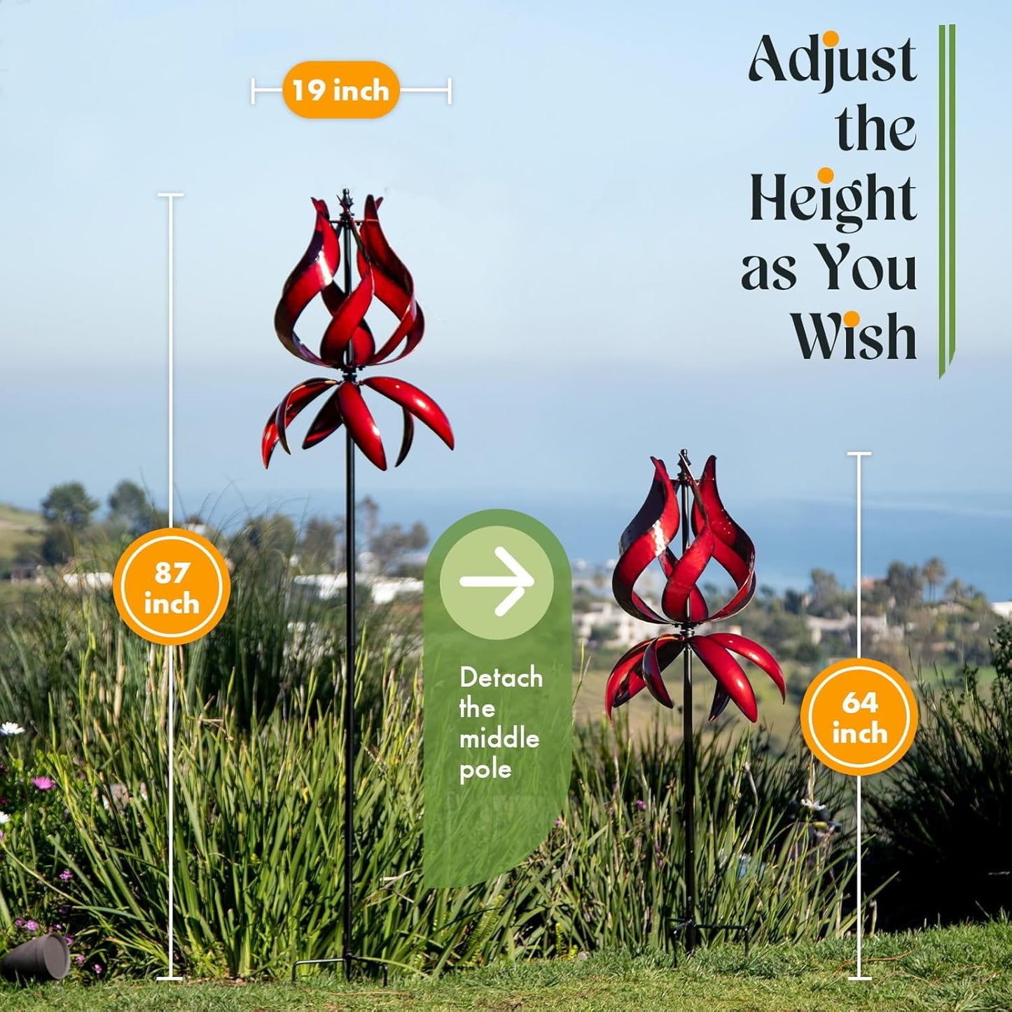 Large Garden Wind Spinner - Tulip Outdoor Yard Wind Sculptures & Spinners, Garden Decor Gift Ideas