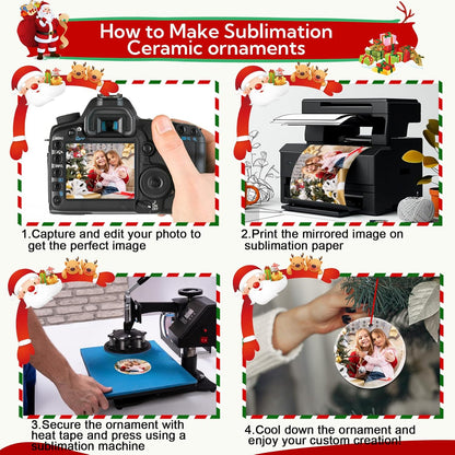 60 PCS Sublimation Ceramic Ornament Blank 3 Inch Round Two-Sided Printed White Ceramic Decoration