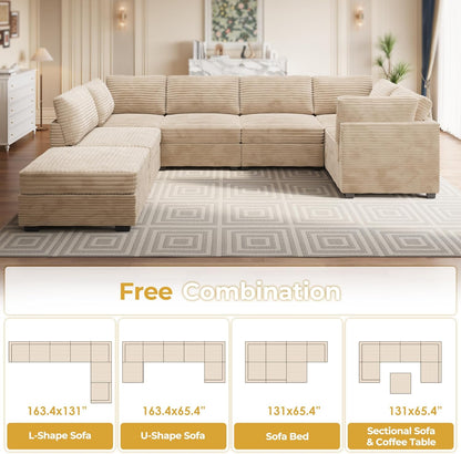 HOOOWOOO Modular Sectional Sofa,7 Pieces Sectional Couches for Living Room,131X66 U Shaped Cloud