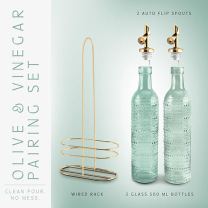 COOK WITH COLOR Glass Olive Oil Bottle Dispenser - 2 Pack- 17oz Oil and Vinegar Cruet - Olive Oil