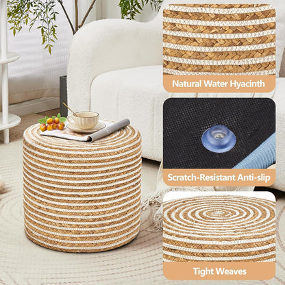 Wimarsbon 18'' Ottoman Pouf, Natural Braided Poof, Rustic Handweave Lounge Pouffe, Boho Footrest