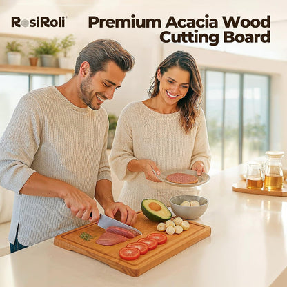 Acacia Wood Cutting Board for Kitchen - 1 inch Thick FSC Certified Wood Charcuterie Cheese Board