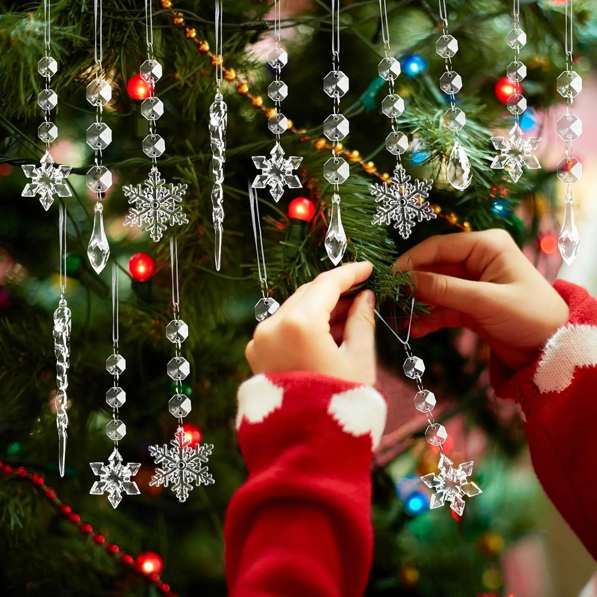 80pcs Christmas Tree Decoration Crystal Ornaments - Acrylic Christmas Snowflake Ornaments Icicle