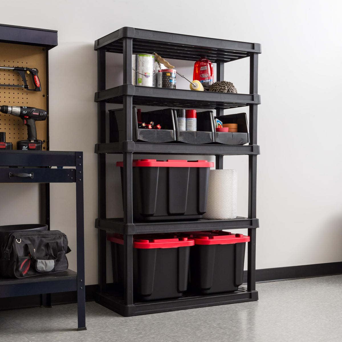 IRIS USA Plastic Storage Shelves |Made in USA| 68"H x 36"W x 18"D - Black