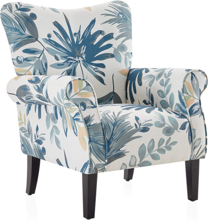 BELLEZE Modern Accent Chair for Living Room, High Back Floral Armchair w/Wooden Legs, Upholstered