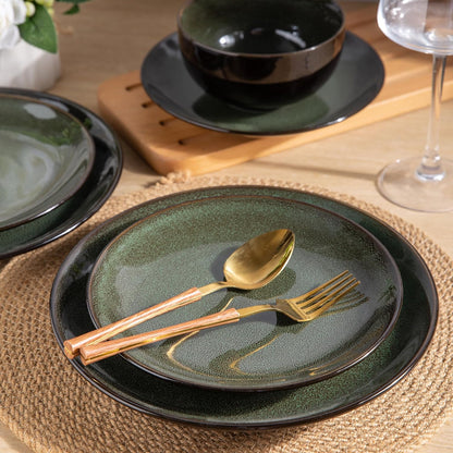 LERATIO Ceramic Dinnerware Sets for 8,Stoneware Plates and Bowls Sets,Handmade Reactive Glaze