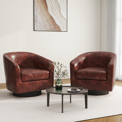 Swivel Barrel Accent Chair, Modern Round Faux Leather Arm Chair for Living Room, Bedroom, Comfy