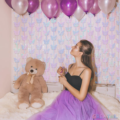 Iridescent Butterfly Fringe Party Backdrop - GREATRIL Fairy Streamers for Butterfly Princess Themed