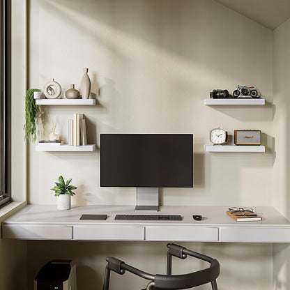 BAMEOS Floating Shelves, White Wall Mounted Wooden Shelves with Invisible Brackets Set of 2